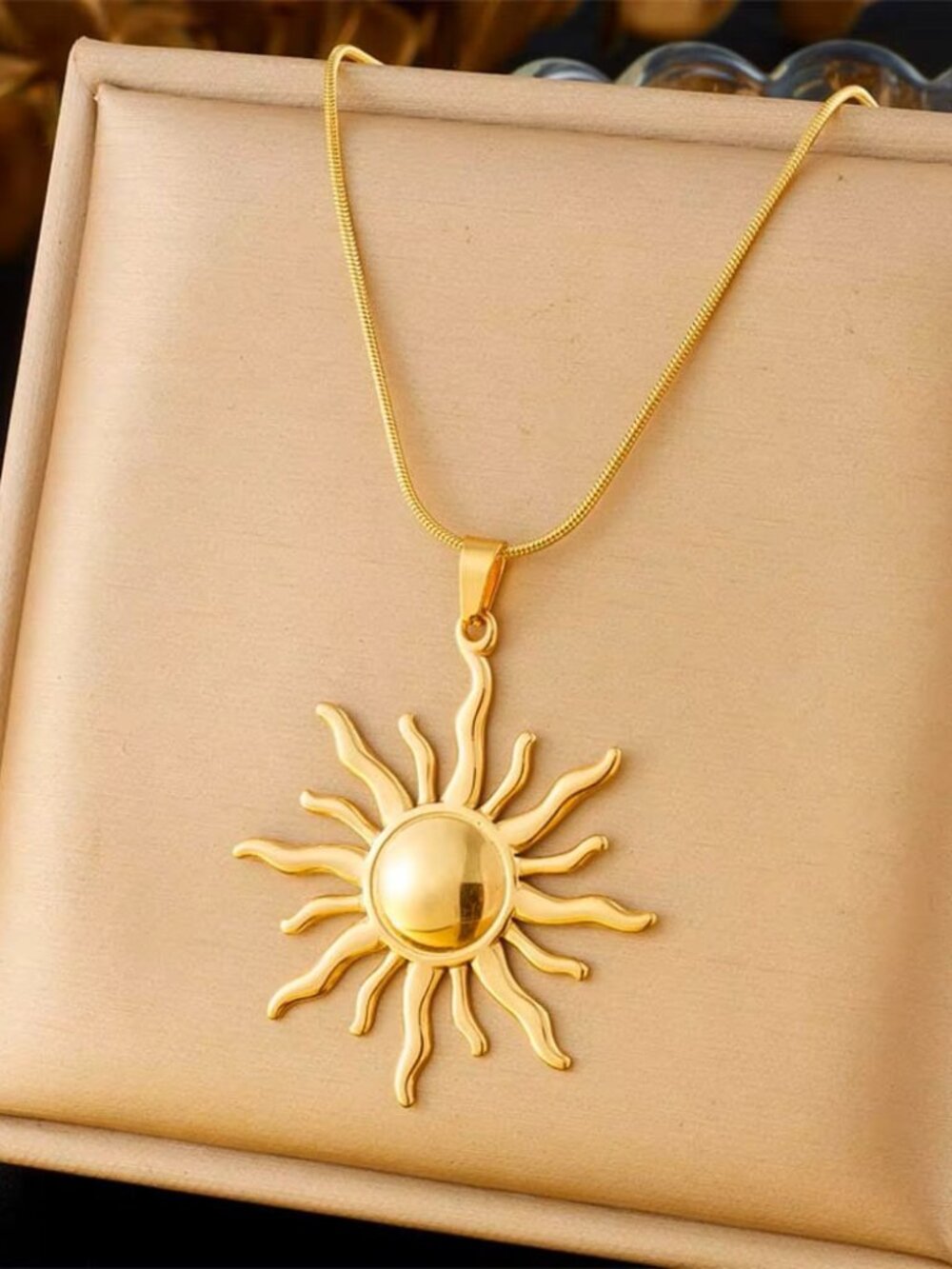 Sun Pendant Necklace Womens Celestial Sunburst Boho Statement Chain Jewelry Gift